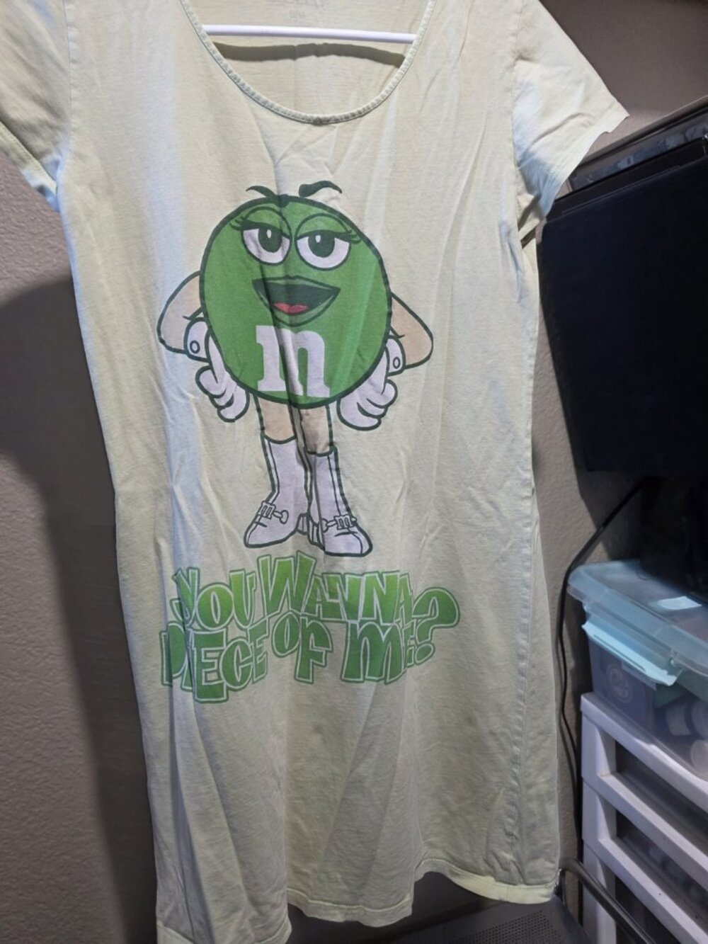 M&Ms Green "You Want A Piece Of Me" Nightgown Sleep Shirt Women's Small Medium
